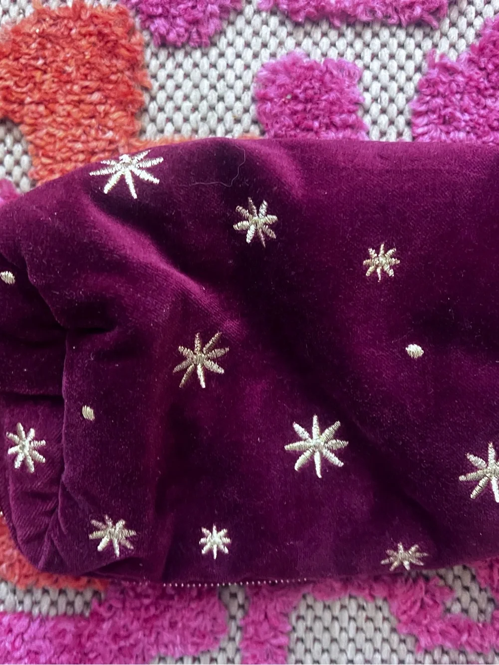 Sezane Burgundy Velvet Star-Embroidered Tassel Pouch